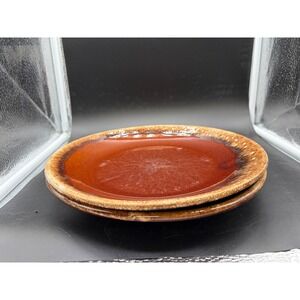 Hull Pottery Mirror Brown Drip Glaze Dinner Plates Set of 2 Oven Proof Vintage